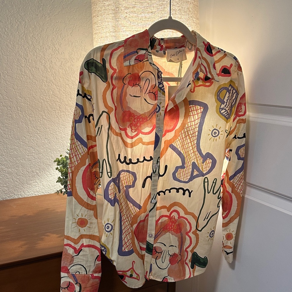 Colorful Abstract Print Button-Up Shirt